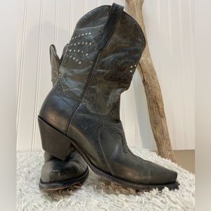 Dan Post Leather Western Boots RARE! Black Distressed Unique Cowgirl knee High